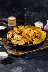 fried potatoes Rustic potato with garlic and spices