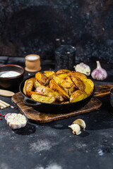 fried potatoes Rustic potato with garlic and spices