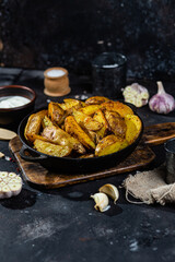 fried potatoes Rustic potato with garlic and spices