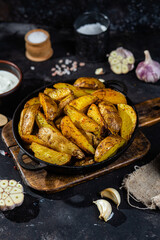 fried potatoes Rustic potato with garlic and spices