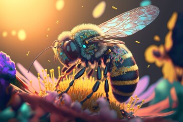 Fototapeta close up shot of a bee. Generative AI obraz
