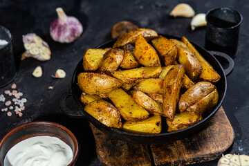 fried potatoes Rustic potato with garlic and spices