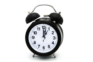 Retro alarm clock isolated on white background. Copy space. Time for lunch.