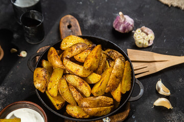 fried potatoes Rustic potato with garlic and spices