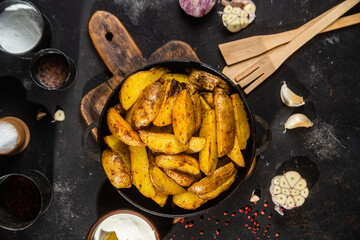 fried potatoes Rustic potato with garlic and spices
