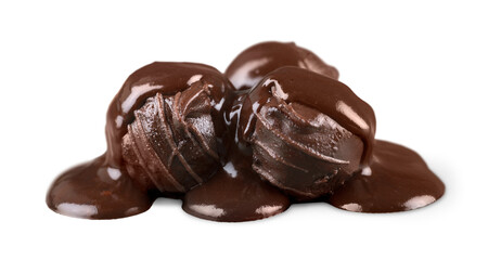 Candy covered in chocolate syrup