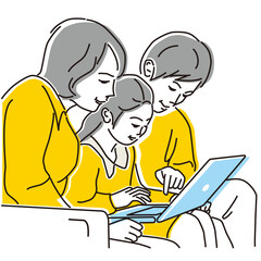 インターネットを見て楽しむ温かい家族