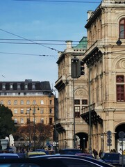 Obraz premium a close up of a busy city street in front of a building Austria