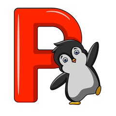 Illustration of P letter for Penguin 