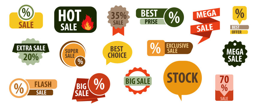 Signs of discounts and various sales. Vector graphics.