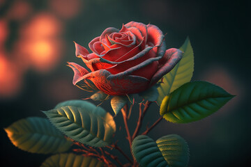 Fototapeta na wymiar Beautiful rose flower interspersed with leaves. Generative AI. The most lovely rose wallpaper.