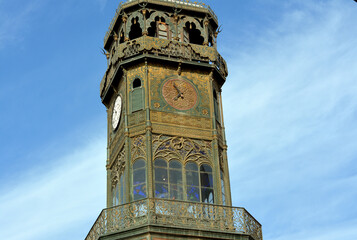 The clock tower of The great mosque of Muhammad Ali Pasha or Alabaster mosque in Citadel of Cairo, Salah El Din Castle, Cairo citadel clock is Egypt's first public ticking clock for many decades
