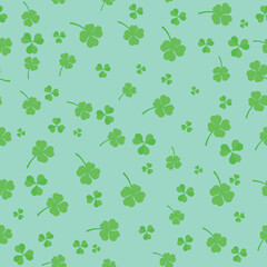 Many clover leaves on green background. Pattern for St. Patrick's Day