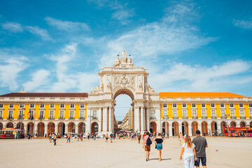 Fototapeta na wymiar The ornate Arco da Rua Augusta in the Praça do Comércio at the entry to the city centre of Lisbon in Portugal