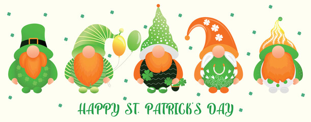 Banner for Happy St. Patrick's Day with cute leprechauns on light background