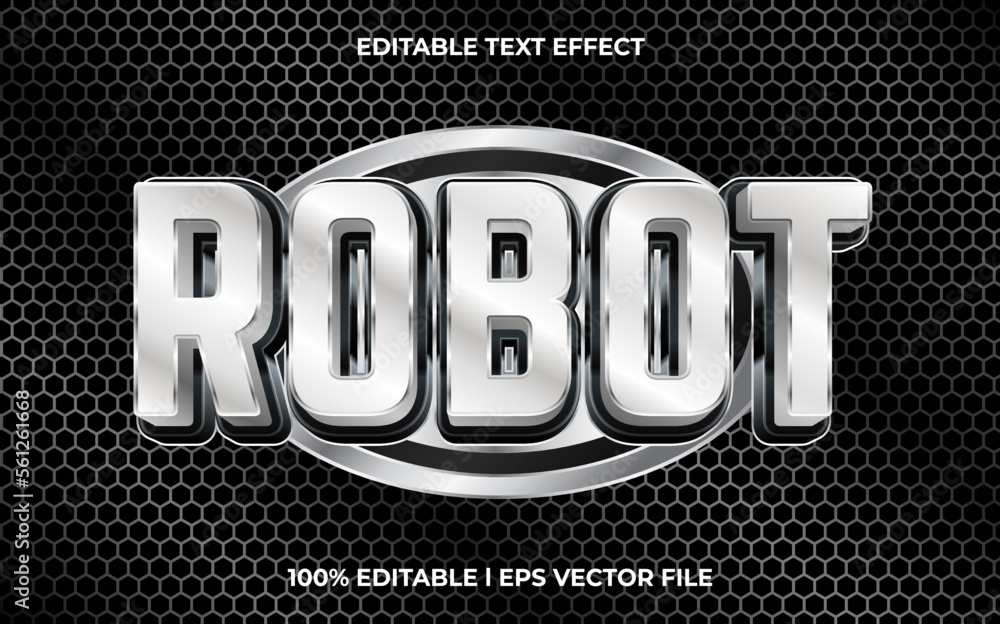 Poster robot editable text effect, lettering typography font style, silver 3d text for tittle