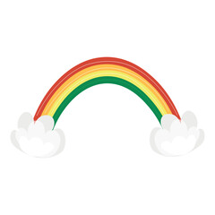 Beautiful rainbow with clouds on white background