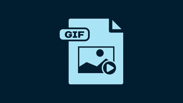 White GIF file document. Download gif button icon isolated on blue background. GIF file symbol. 4K Video motion graphic animation