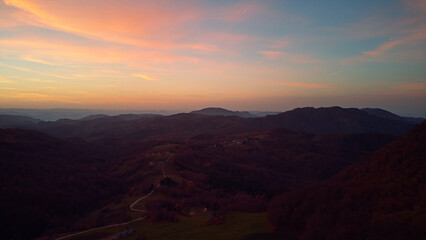Drone view of Povlen and Jablanik mountains in western Serbia, Europe.