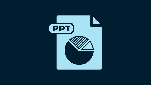 White PPT file document. Download ppt button icon isolated on blue background. PPT file presentation. 4K Video motion graphic animation