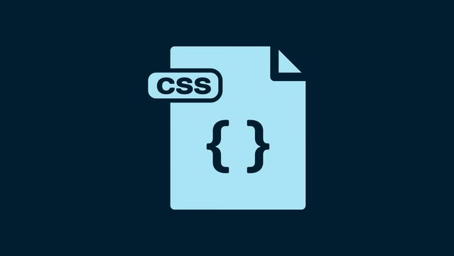 White CSS file document. Download css button icon isolated on blue background. CSS file symbol. 4K Video motion graphic animation