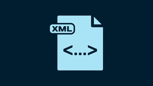 White XML file document. Download xml button icon isolated on blue background. XML file symbol. 4K Video motion graphic animation