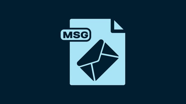 White MSG file document. Download msg button icon isolated on blue background. MSG file symbol. 4K Video motion graphic animation
