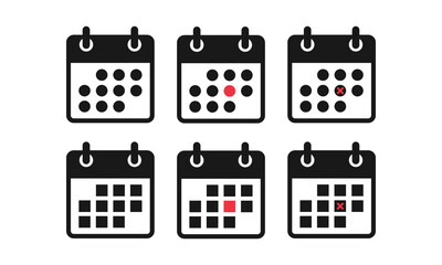black calendar icons with red color for a specified day,Time management and Schedule icon - obrazy, fototapety, plakaty