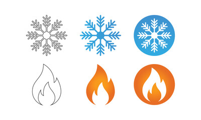 Hot and cold vector icon set on white background, Winter and summer concept