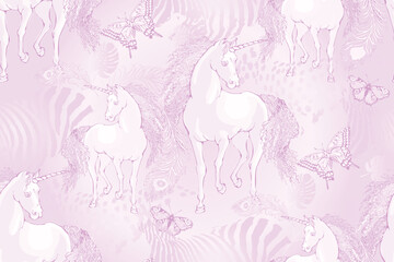 Magic Unicorn. Seamless pattern. Suitable for fabric, mural, wrapping paper and the like.