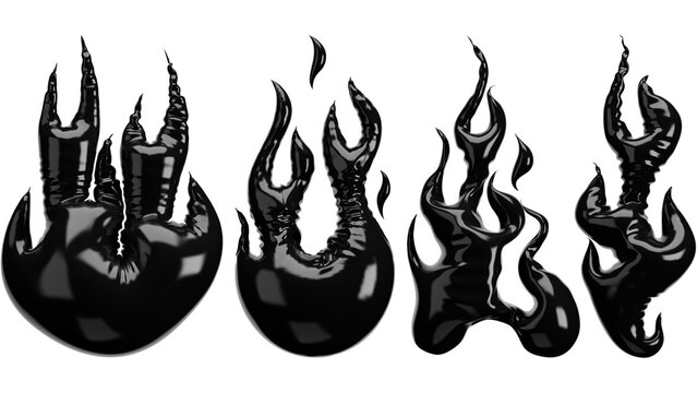 Set of realistic inflated 3D render - elements. Stickers of fires different shapes. Illustration isolated on a transparent background.	