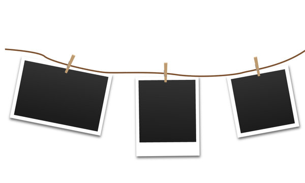 Photo frames on a rope isolated on white background. Vector illustration.
