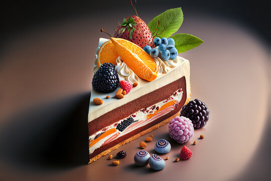 Leckere Torte mit frischen Fr&uuml;chten, ai generated
