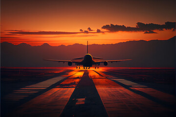 sunset over the airplane