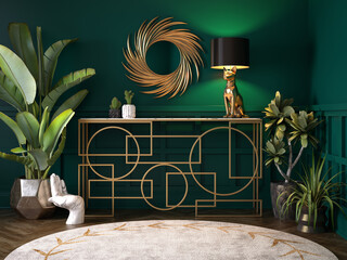 Luxury Interior. Modern art deco living room interior 3D illustration - 561266022
