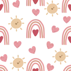 Foto auf Leinwand Boho rainbow seamless pattern with heart.Boho rainbow illustration.Valentine’s Day,baby shower, birthday cards. © Kisby 