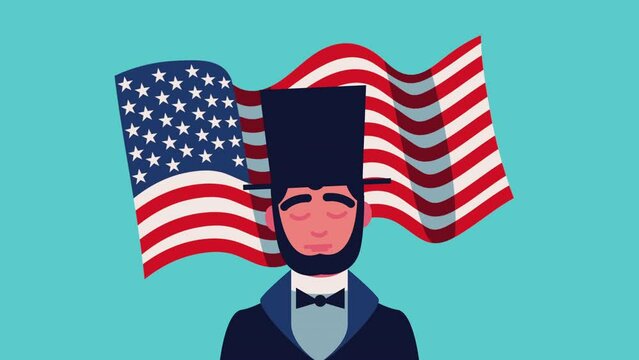 abraham lincoln with usa flag animation