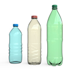 Naklejka premium Empty plastic bottles, 3D illustration