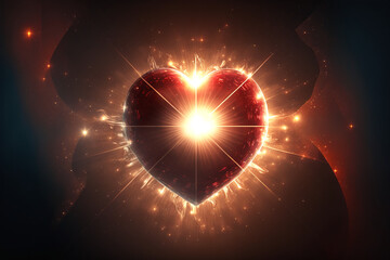 Red heart with rays of light from within  Generative AI