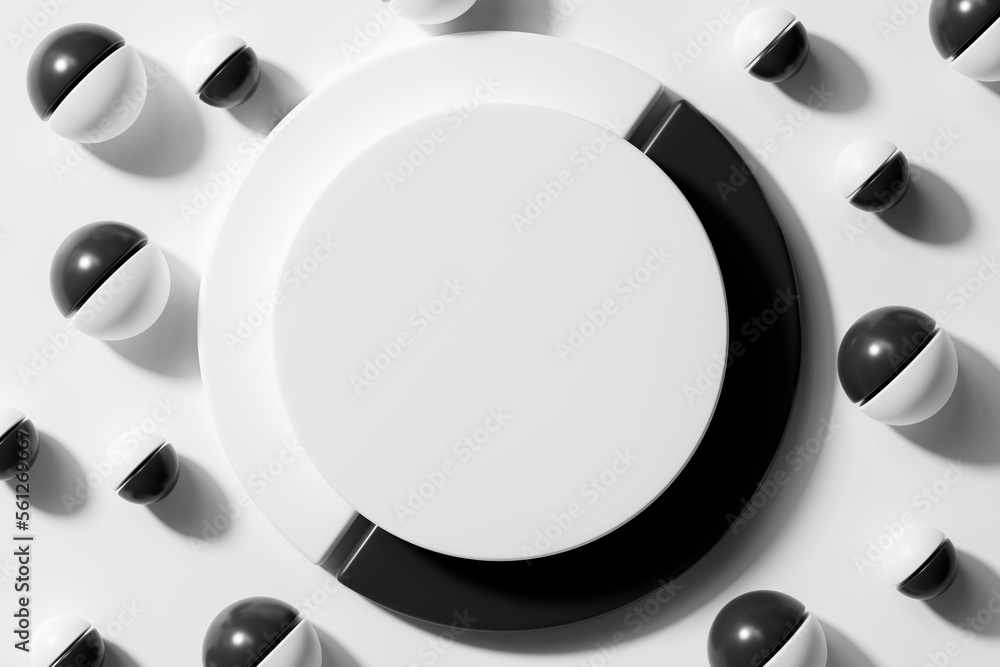 Poster 3d rendering blank circle banner on abstract geometric minimal background.
