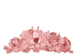 Set of delicate pink flowers. Suitable for decoration, postcards, invitations.