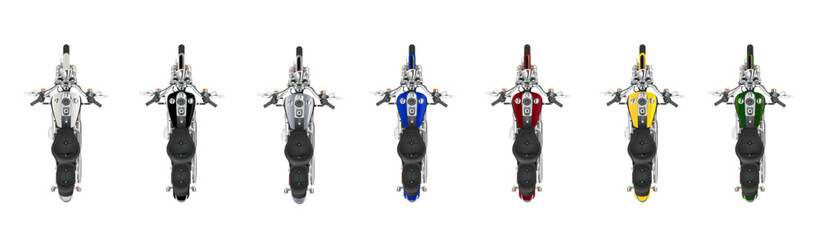 Naklejka premium Motorcycle set of colors, view from above. Vector illustrations isolated on white