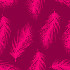 Obraz premium feathers seamless pattern. A chic pattern of feathers on a magenta background