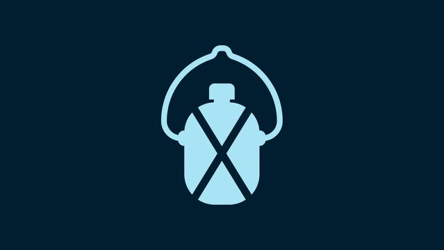 White Canteen water bottle icon isolated on blue background. Tourist flask icon. Jar of water use in the campaign. 4K Video motion graphic animation