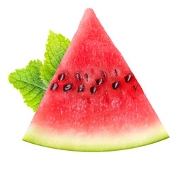 Slice of watermelon and mint leaf cut out