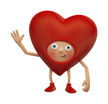 3d render of heart shape mascot. Valentines day cartoon character. Love symbol.