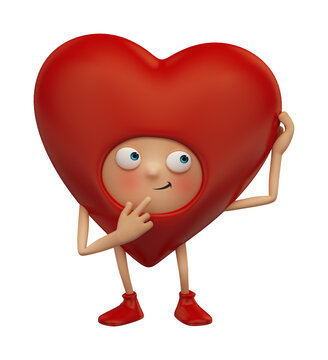 3d render of heart shape mascot. Valentines day cartoon character. Love symbol.