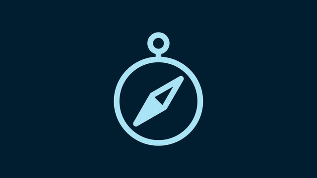 White Compass icon isolated on blue background. Windrose navigation symbol. Wind rose sign. 4K Video motion graphic animation