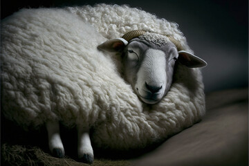 Naklejka premium Sheep in Dreams, Generative AI, Illustration