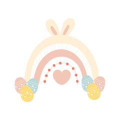 Cute easter rainbow with bunny ears in scandinavian style for decoration, floral design element